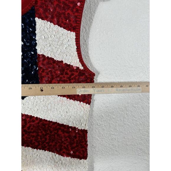 Escada Knit Top Size S Red American Flag Rayon Blend Stars Stripes Sleeveless - Picture 4 of 11